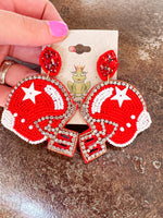 Football Helmet Beaded Post Dangle Earrings-Multiple Colors