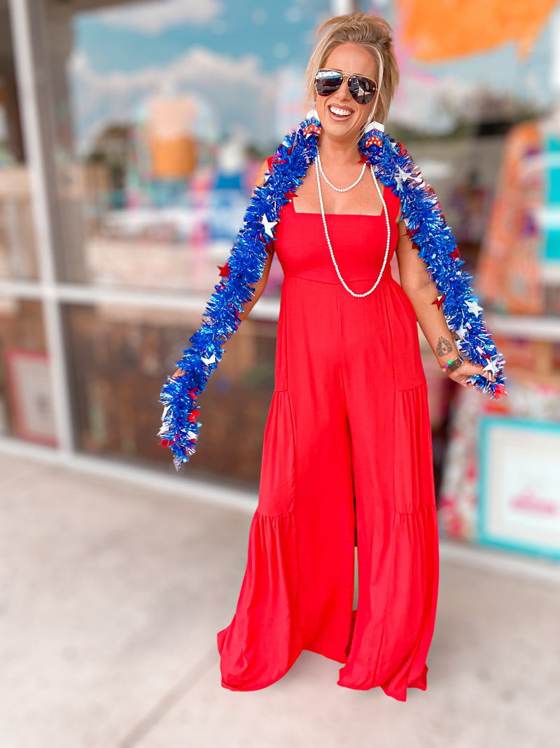 Liberty Bell Wide Leg Jumpsuit-Red-FINAL SALE