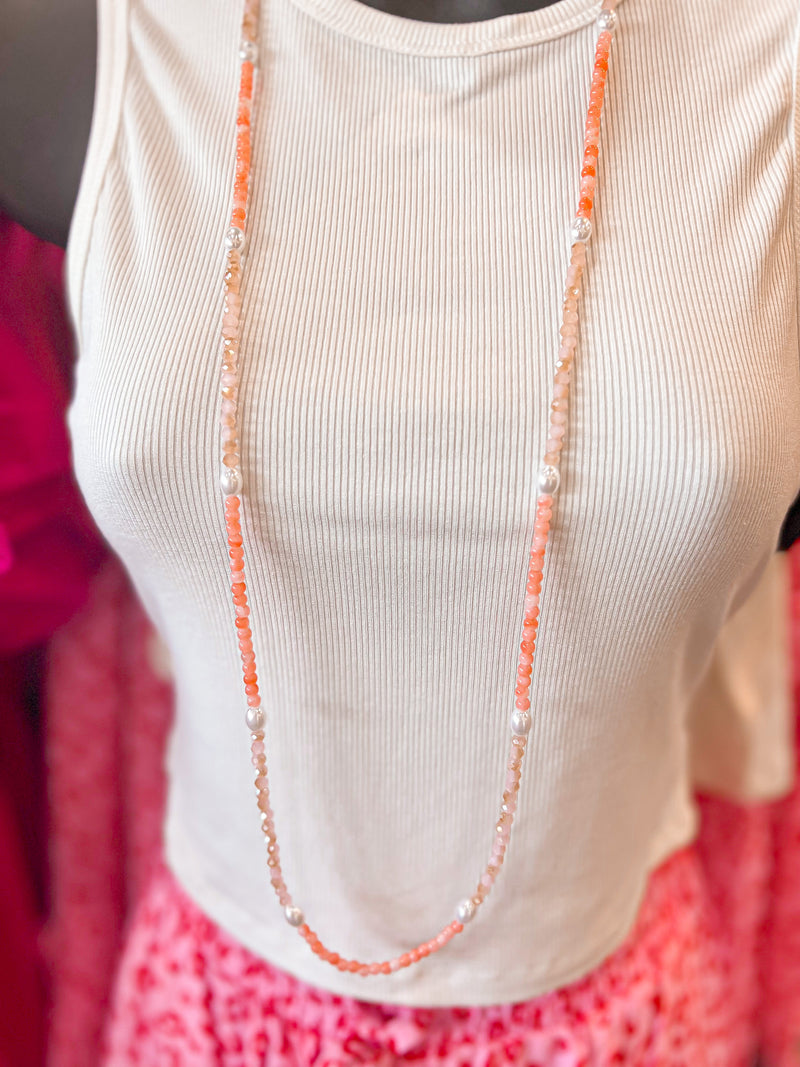 PINK PANACHE-CNC X045-Pink/Pearl Beaded Long Necklace