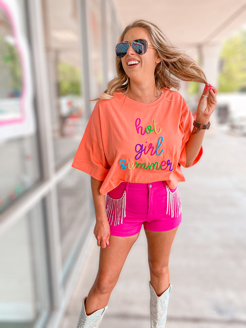 Hot Girl Summer Patch Crop Tee-Coral