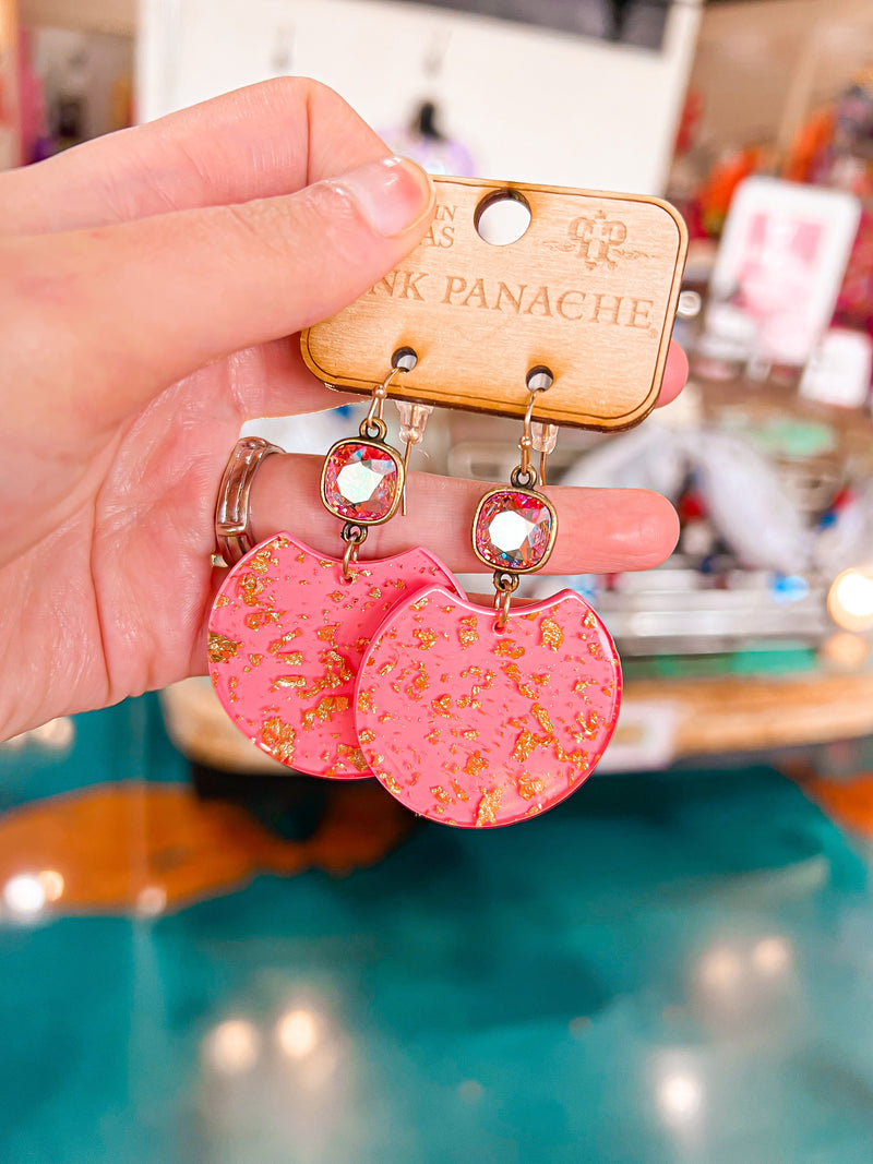 PINK PANACHE-1CNC D164-Pink Acrylic Disk Earrings