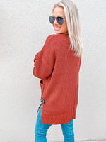 Hannah Waffle Knit Cardigan Sweater-Dark Rust-FINAL SALE