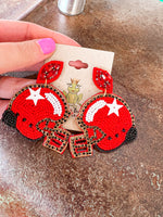 Football Helmet Beaded Post Dangle Earrings-Multiple Colors