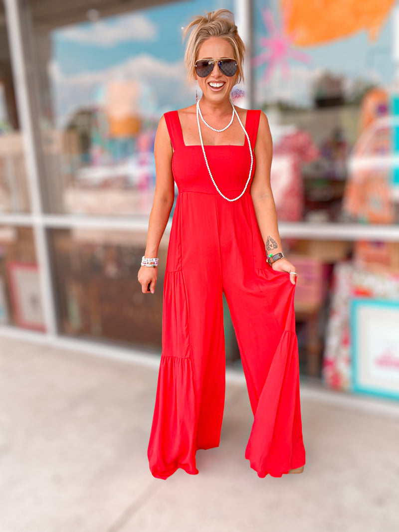 Liberty Bell Wide Leg Jumpsuit-Red-FINAL SALE