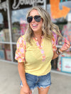 Sunny Terry Knit Floral Puff Sleeve Top-Yellow/Multi