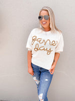 Game Day Metallic Letter Puff Short Sleeve Sweater-2 colors