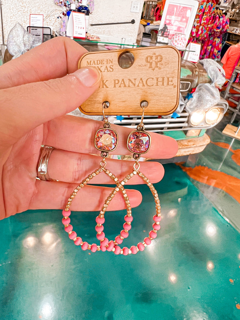 PINK PANACHE-1CNC D145-Gold/Pink Wood Teardrop Earrings
