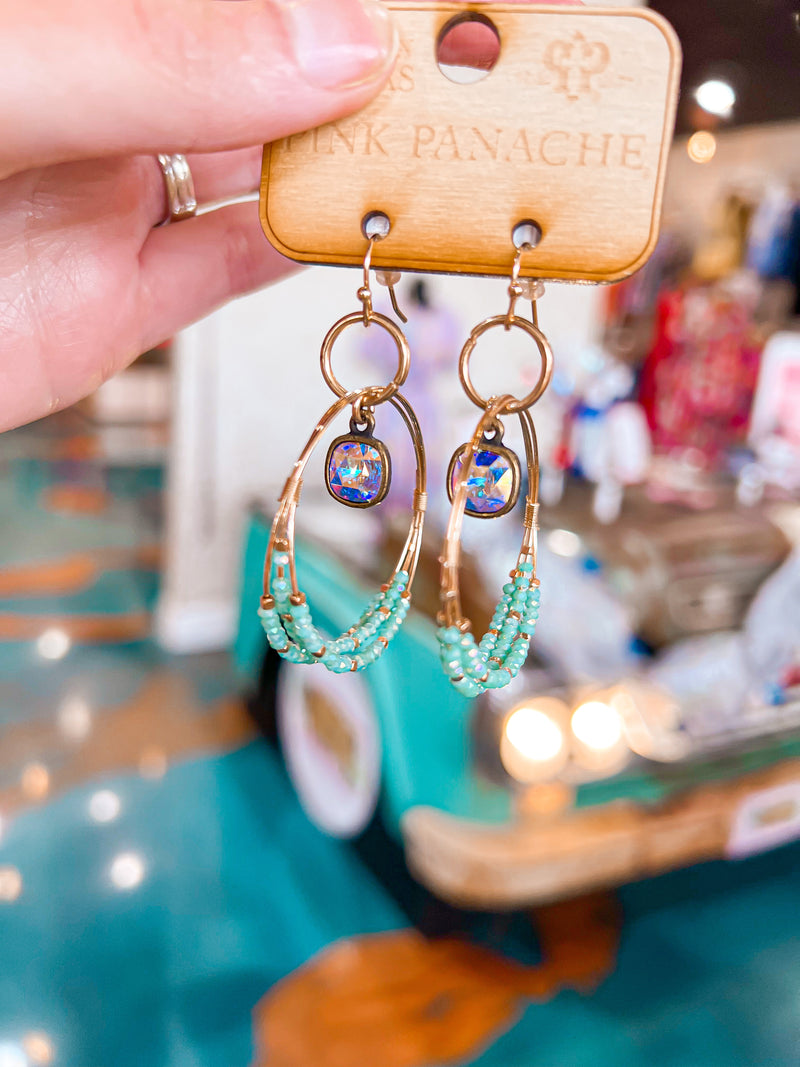 PINK PANACHE-1CNC M058-Turquoise Round Crystal Gold Earrings