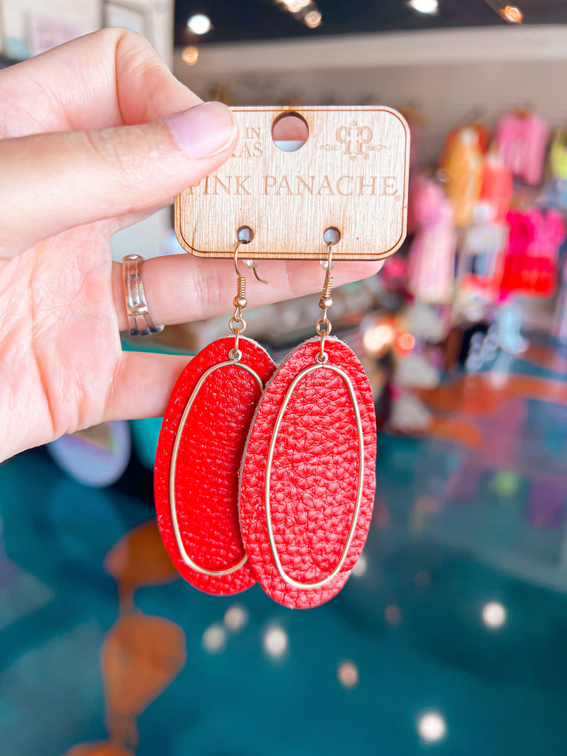 PINK PANACHE-1CNC X075-Gold/Red Double Oval Earrings