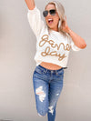 Game Day Metallic Letter Puff Short Sleeve Sweater-2 colors