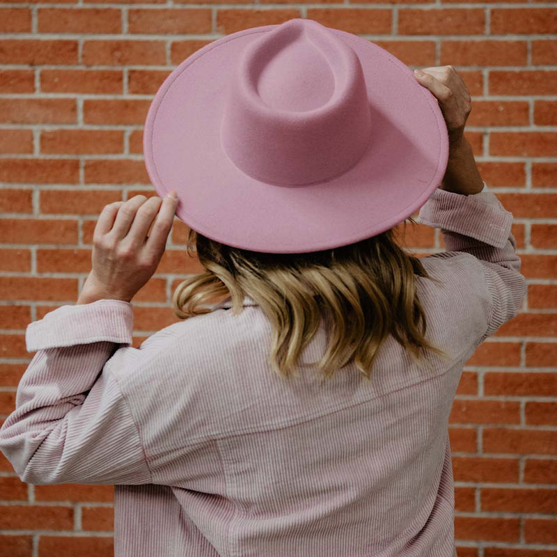 Wide Brim Felt Hat-Light Pink