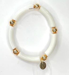 PINK PANACHE-1CNC F046- White acrylic bamboo tube bracelet
