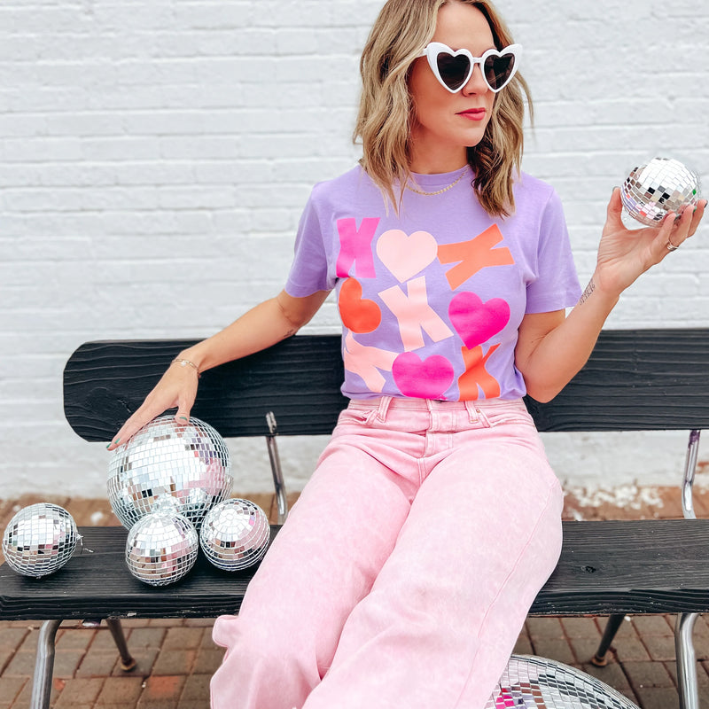 Xoxo Hearts Lavender Graphic Tee-FINAL SALE