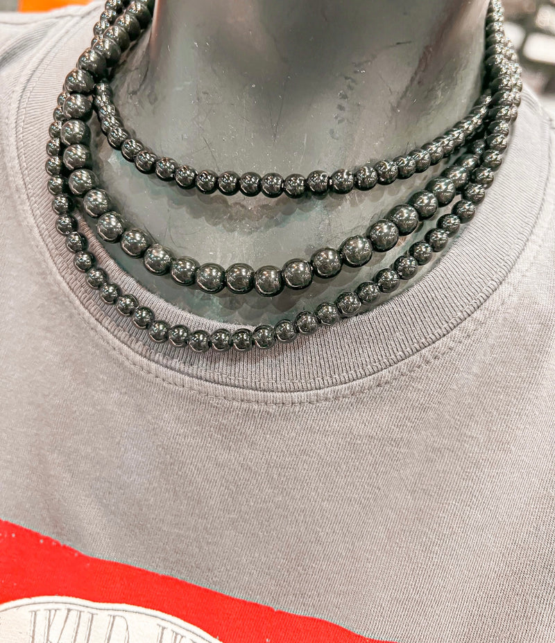 806-N011 * Short 3-Strand Bead Necklace-Black-FINAL SALE