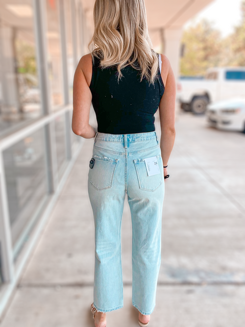 Shelly Light Denim Super High Rise Distressed Crop Jeans - FINAL SALE