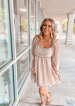 Shimmery Blush Metallic Foil Babydoll Mini Dress-FINAL SALE