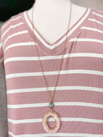 PINK PANACHE-1CNC D091-BLUSH TUBE BEAD OVAL 8MM BRONZE/AB LONG GOLD CHAIN NECKLACE-FINAL SALE