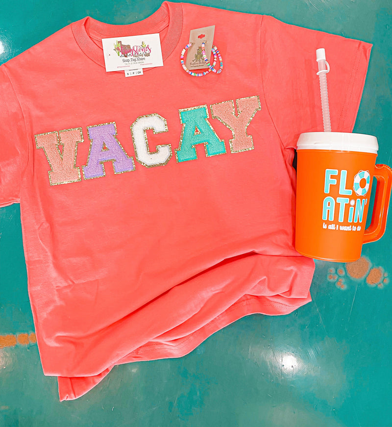 Vacay tee-Chenelle Patch-Coral FINAL SALE