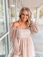 Shimmery Blush Metallic Foil Babydoll Mini Dress-FINAL SALE