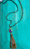 Watch The Sunset With Me Iridescent Pendant Gold Chain/Beaded Tassel Necklace-Multiple Colors
