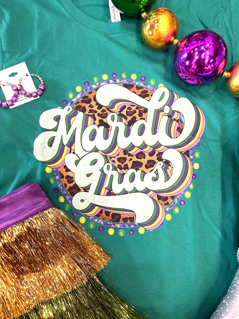 Mardi Gras Kelly Green Graphic Tee-FINAL SALE