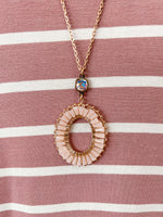 PINK PANACHE-1CNC D091-BLUSH TUBE BEAD OVAL 8MM BRONZE/AB LONG GOLD CHAIN NECKLACE-FINAL SALE