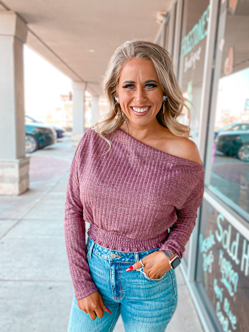 Rachel Off Shoulder Top-Mauve