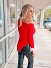 MARY RIBBED RED FEATHER CUFF SWEATER TOP-FINAL SALE