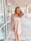 Shimmery Blush Metallic Foil Babydoll Mini Dress-FINAL SALE