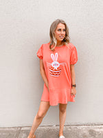 Easter Bunny Sequin Patch Coral Mini Dress-FINAL SALE